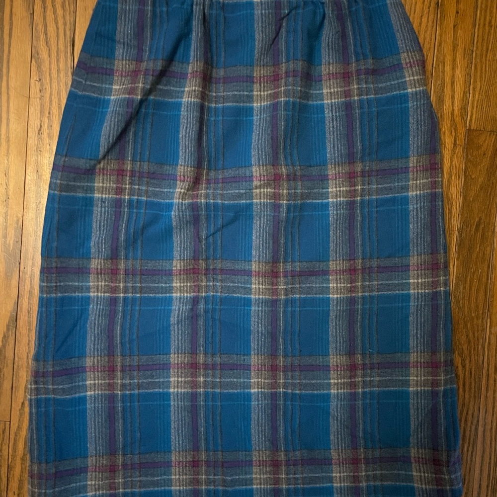 Pendleton Blue and Purple Plaid Wool Pencil Skirt